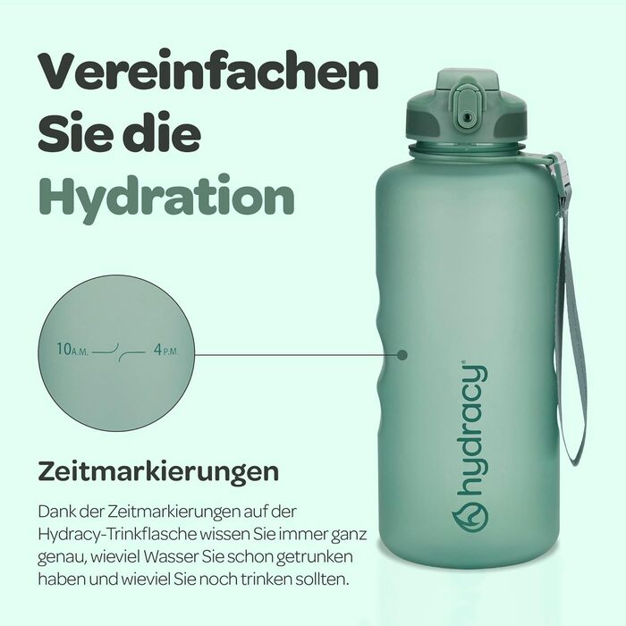 Гідратаційна пляшка Hydracy з трубочкою та часовою розміткою, 2 л, без BPA, герметична спортивна пляшка для води без конденсату для спорту та активного відпочинку