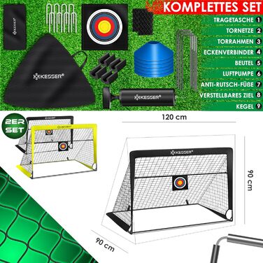 Футбольні ворота Дитячий поп-ап набір з 2 шт. Футбольні ворота складні зі скловолокнистими стовпами та високоякісними сітками для воріт у приміщенні, на вулиці та в саду З транспортною сумкою 6 шт. Cap Ball Pump Target (жовтий / чорний)