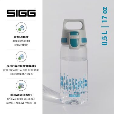 Пляшка для води SIGG Tritan Total Clear ONE MyPlanet Aqua 0,5 л, блакитна, для газованих напоїв, спортивна, без BPA, герметична, стійка до подряпин, для спорту та фітнесу, можна мити в посудомийці