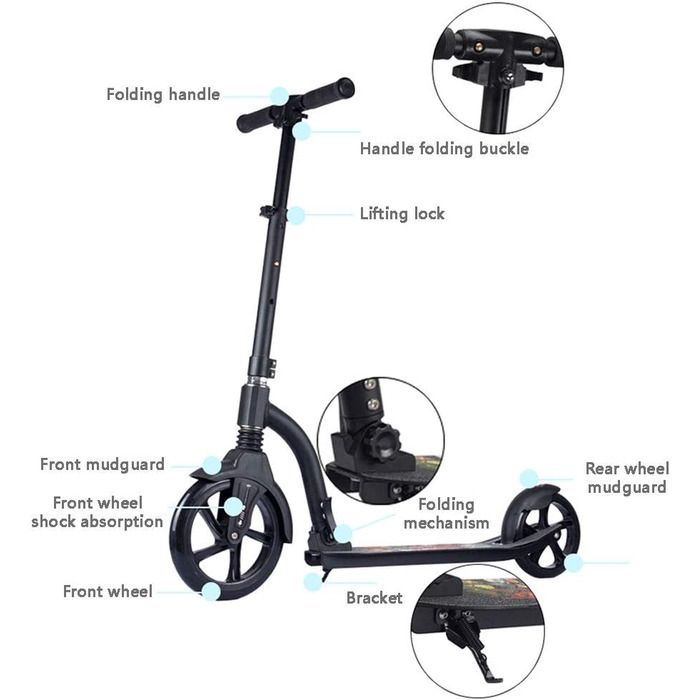 Міський скутер NANANA, трюковий скутер Самокат для дітей та дорослих Kick Scooter, Міський скутер складний і регульований по висоті 31-39 дюймів, ABEC-7 Кулькові підшипники, Фрістайл в скейт-парку Весела їзда