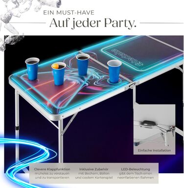 Стіл для пивного пінг-понгу tectake Beer Pong, складаний, регульований, з 100 склянками (50 червоних, 50 синіх) та 6 м'ячами, для вечірок і дорослих