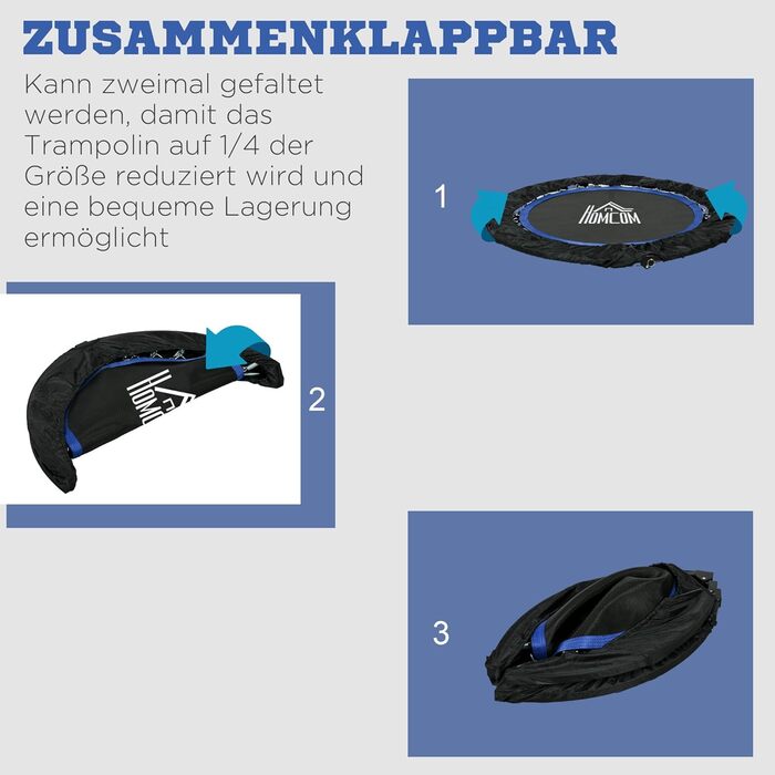 Фітнес-батут HOMCOM 102 см, складаний міні-батут з регульованою по висоті ручкою в 4 напрямках, фітнес-ребаундер для дорослих, до 100 кг, чорний