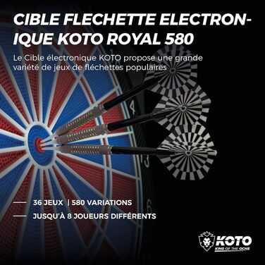 Електронна дартс-дошка KOTO Royal 580 з 6 м'якими дротиками, 36 ігор та 580+ варіацій, багатокористувацький електронний дартс