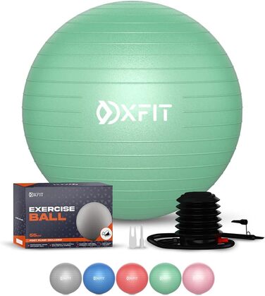 М'яч для вправ OXFIT, Anti-Burst, 70-75см, м'ятно-зелений, насос