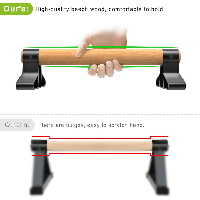 Бруси для віджимань SELEWARE з ергономічною дерев'яною ручкою та надміцною сталлю - Нековзні бруси для віджимань Стійки на руках для силових тренувань та гімнастики (дерево - довжина 40 см)