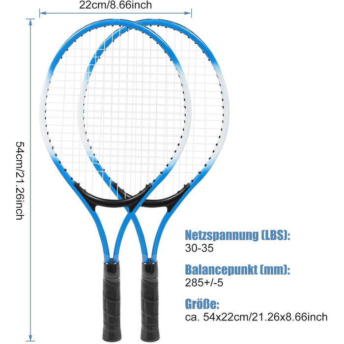 Пара тенісних ракеток для дітей з тенісним м'ячем і сумкою для перенесення, 2 ракетки, подарунковий набір для пляжного тенісу Спортивний спорт на відкритому повітрі, тренувальна ракетка для початківців і рекреаційних гравців синя, 1