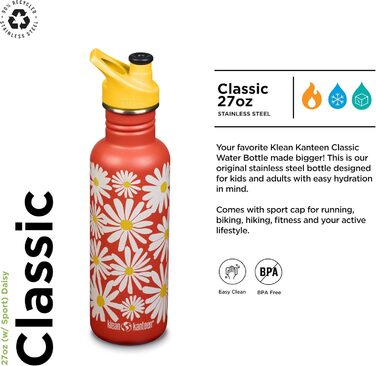 Пляшка для води Klean Kanteen Classic 800 мл, Daisy, сталева