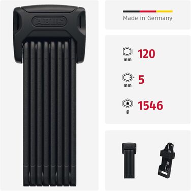 Складаний велосипедний замок ABUS Bordo 6000K з тримачем, циліндр XPlus, рівень безпеки 10