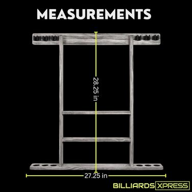 Полиця для більярдного кия Настінне кріплення для палиць для більярду з 16 тримачами для кульок і 6 шматочками крейди гумові кругові накладки та великі затискачі запобігають пошкодженню Компактний аксесуар для більярдного столу для Man Cave (сірий)