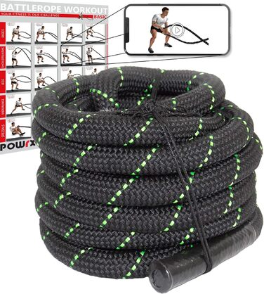 Мотузка POWRX Battle Rope Premium Ø38 мм, різні довжини, з тренуванням