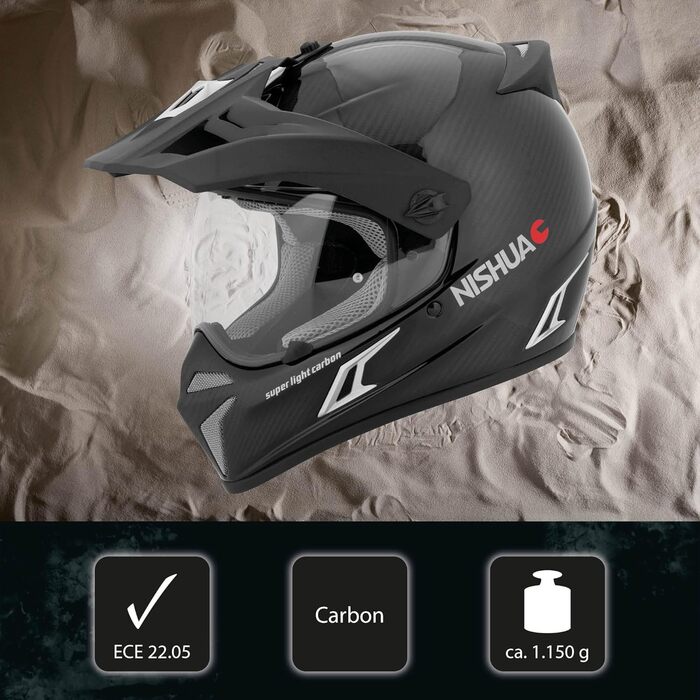 Мотоциклетний шолом Enduro Carbon Evo, ECE сертифікований, ударостійкий, легкий, вентиляція, чорний карбон, розміри S-XL