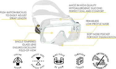 CRESSI SF1 Маска для дайвінгу та снорклінгу безрамна, квадратний дизайн, універсальний розмір, для дорослих