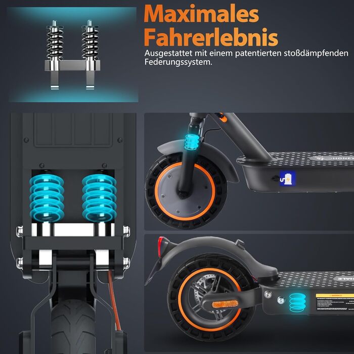 Електросамокат E9MAX, запас ходу 40 км, вантаж 120 кг, шина 10'