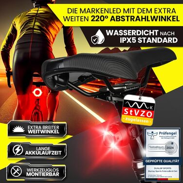 Комплект велосипедних ліхтарів Dunlop Sports — надяскравий LED з акумулятором, передня OSRAM лампа і заднє світло, StVZO, чорний