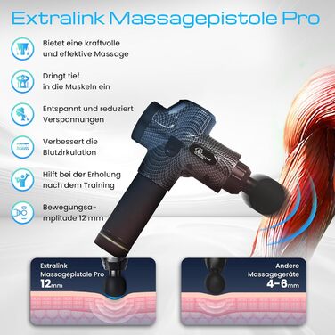 Масажний пістолет Extralink Pro Massage Gun, 6 змінних насадок, 30 різних швидкостей, масажер, масажер для шиї, масажер для м'язів, до 3800 об/хв, USB-C, релаксація PRO 3800 об/хв