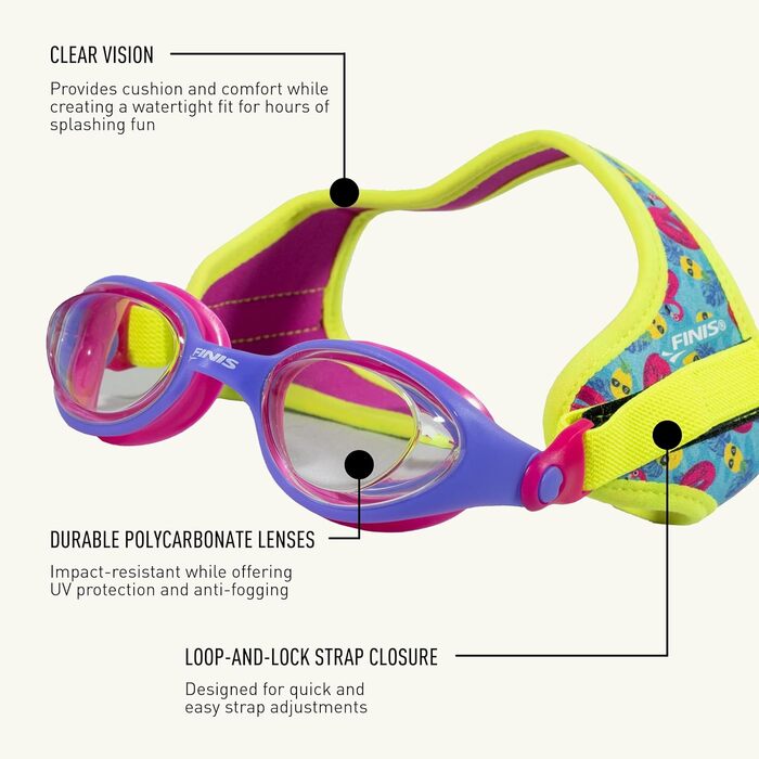 Дитячі плавальні окуляри Finis DragonFly Flamingo для дітей 4-12 років, з UV-захистом, неопреновим ремінцем, без ПВХ і латексу