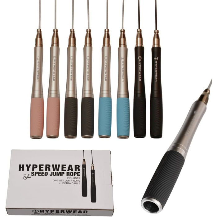 Регульоване скакалка Hyperwear з патентованою самозакривною головкою, алюмінієвою дужкою та рифленими силіконовими ручками (рожева), додатковий сталевий трос для кросфіту, боксу та фітнесу