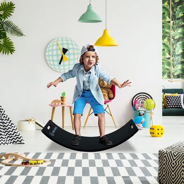 Дерев'яна балансувальна дошка CCLIFE для дітей від 3 років, з EVA-матом, Montessori іграшка 85x30 см, чорна