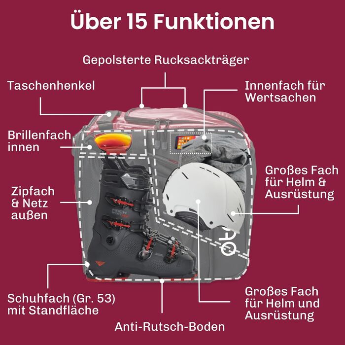 Гірськолижна сумка та сумка для лижних черевиків Otaro (PRO SET) Преміум комплект Лижна сумка для лиж та сумка для лижного черевика з відділенням для шолома Лижна сумка, комплект лижних сумок, сумки для лижних черевиків, лижна сумка на 1 пару лиж червона