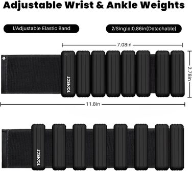 Регульовані обважнювачі для зап'ястя TopEsct - Набір з 2 шт. (по 0,9 кг) Міцні портативні обважнювачі для зап'ястя та щиколотки для йоги, танців, барре, пілатесу, кардіо, аеробіки, ходьби (2 фунти/кожен, чорні)