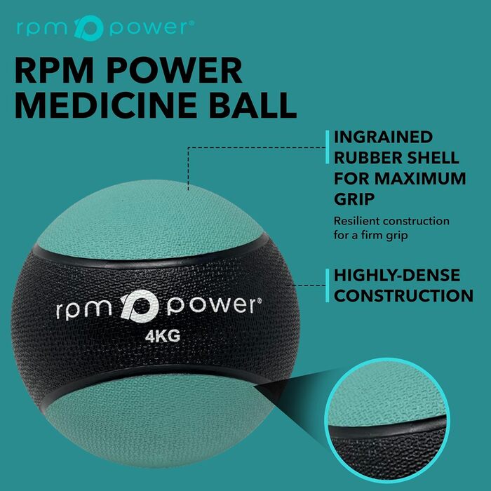 Медичний м'яч RPM Power 4 кг, зелений, гумовий, з нековзною ручкою для кросфіту, метання, стрибків, пліометрії
