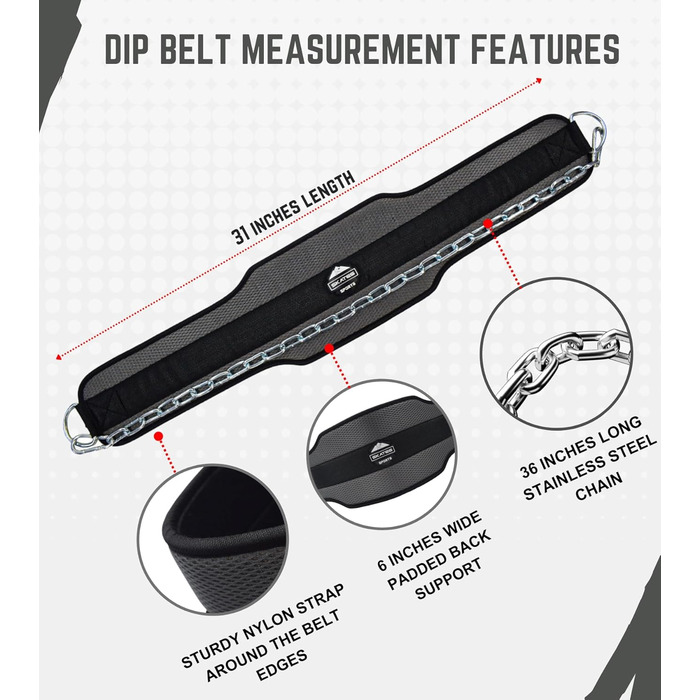 Ковзани Спортивні ковзани Спортивний ремінь для занурення з міцним регульованим сталевим ланцюгом 36 дюймів, важка атлетика, тренування в тренажерному залі, 6-дюймова м'яка підтримка спини, ремінь для занурення для підтягувань, присідань, боді