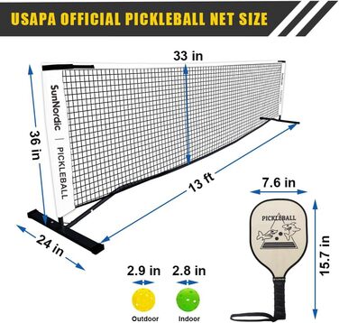 Портативний набір сіток для піклболу SunNordic, сімейні вправи, поліефірна сітка Pickleball із стійким до атмосферних впливів металевим каркасом і сумкою для перенесення, система сіток Pickleball для будь-яких погодних умов, на відкритому повітрі та в при