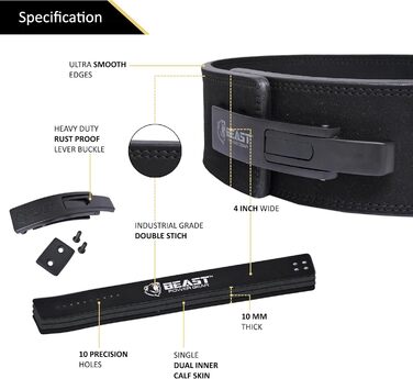 Пояс для важкої атлетики Beast Power Gear з важільною пряжкою, 10 і 13 мм, ширина 10,2 см, підтримка спини для пауерліфтингу, станова тяга, присідання