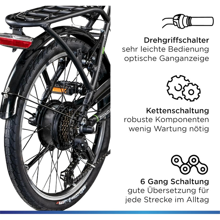 Велосипед складаний для дорослих 150-180 см, 6 передач, StVO, 101 E-Bike 20