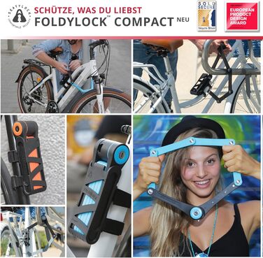 Складаний велосипедний замок FoldyLock Compact 85 см – високий рівень безпеки, з ключем і кріпленням, для електровелосипеда, самоката і мотоцикла