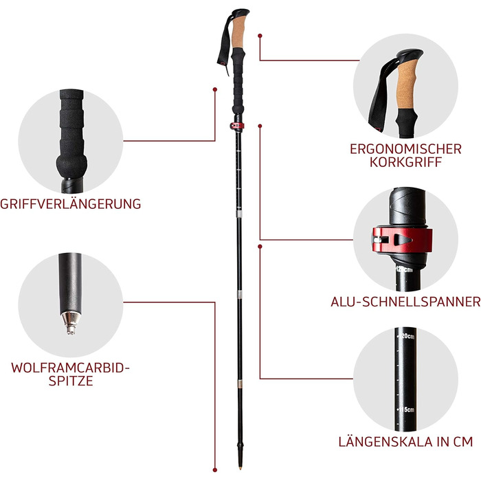 Туристичні палиці Rothwild, модель Luchs, складні палиці для ходьби з корковою ручкою, для жінок і чоловіків алюмінієві складні 115-135см