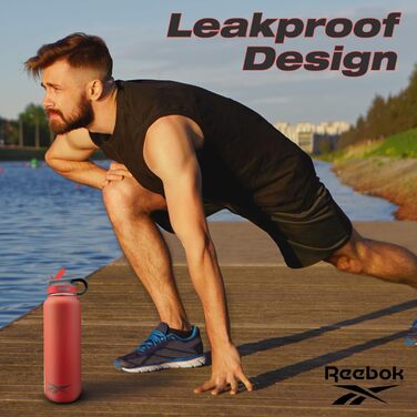 Пляшка для води Reebok з нержавіючої сталі з трубочкою, спортивний дизайн, термос 900 мл, подвійні стінки, вакуумна ізоляція, BPA-free, червона