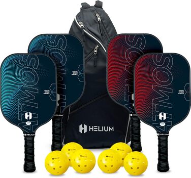 Набір ракеток для піклболу Helium Pro з карбону, 4 шт — сертифіковані USAPA, легкі, текстурована поверхня, стільникове ядро, 6 м'ячів, сумка