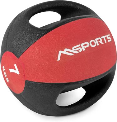 М'яч MSPORTS Med Ball Premium з ручками 1-10 кг (7 кг - червоний)