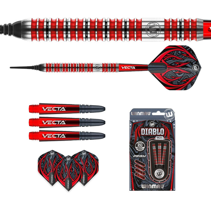 Вольфрамові дротики WINMAU Diablo Profi Softip 20г з польотами, стеблами