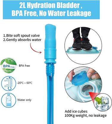 BBAIYULE Рюкзак з питною системою 2L BPA Free для бігу, велоспорту, туризму, ультралегкий, з регульованими лямками, з 2 пляшками та гідратором, для чоловіків і жінок