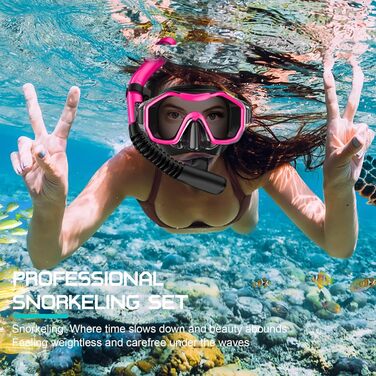 Набір iParaAiluRy Snorkel Set Дорослі окуляри для дайвінгу Дорослі з ширококутною оглядовою маскою проти запотівання, Окуляри для дайвінгу з трубкою Маска для підводного плавання дорослих для підводного плавання, плавання та дайвінгу (рожевий)