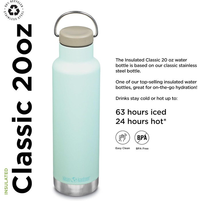 Термобутилка Klean Kanteen Classic з петлевою кришкою, синя, універсальна