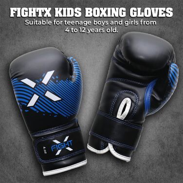 Дитячі боксерські рукавички FightX Junior 170 г, сині, PU, для тренувань та спарингів, для хлопчиків і дівчаток, MMA