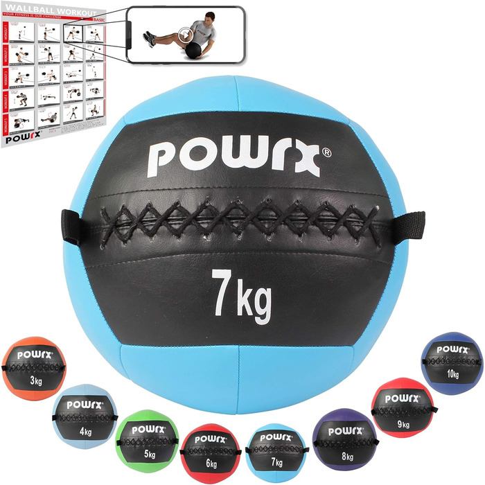 Медичний м'яч Wall-Ball 7 кг POWRX, професійний, бірюзовий