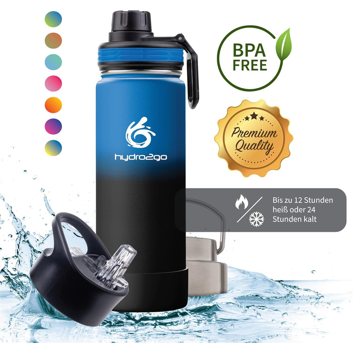 Термос-гідрофляга hydro2go з нержавіючої сталі 500 мл для дітей, школи, спорту та прогулянок – BPA-free, 3 кришки, зберігає тепло до 12 годин і холод до 24 годин (Space)