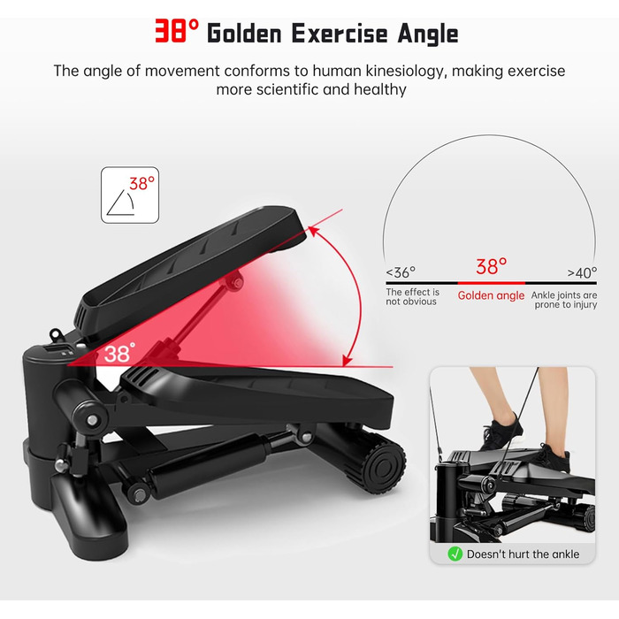 Степпер GOQELK для дому - Степпер Міні, Степпер для дому 150 кг, Безшумний поворотний степпер для сідниць і кардіотренувань, Степпер для сходів з резистивною стрічкою для домашнього офісу