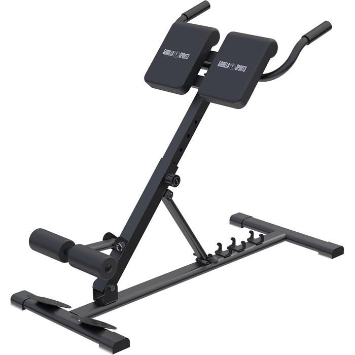 GORILLA SPORTS® Гіперекстензія для спини, складана, регульована, сталева, до 150 кг, чорна – тренажер для спини та пресу для дому