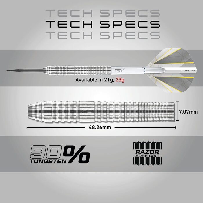 Професійні дротики RED DRAGON Seren Pure 90% вольфраму зі сталевим вістрям, набір з крилами та хвостовиками, 21-25 г, 4 стилі