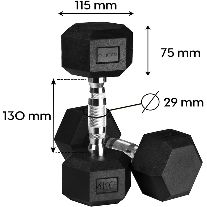 Гантелі Wuuhoo Hexagon Dorian, прогумовані, набір 2 х 4 кг (2,5-27,5 кг)