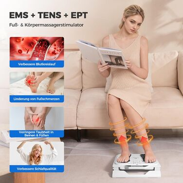 Електростимулятор кровообігу EMS TENS, масажер для ніг з 10 режимами та 50 рівнями інтенсивності, бездротовий масажер з 4 електродними подушками для зняття болю та покращення кровообігу