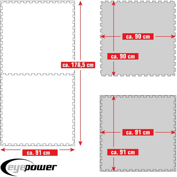 Eyepower фітнес-мат Puzzle 4 см, 2 плити 90x90 см – спортивний татамі для тренувань, підставка під штангу, захисний настил для залу, дитячий килимок, для дому та вулиці