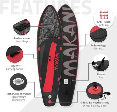 Надувна SUP-дошка ECD Germany Makani 320 см до 150 кг, комплект з алюмінієвим веслом, насосом, аксесуарами, різні кольори