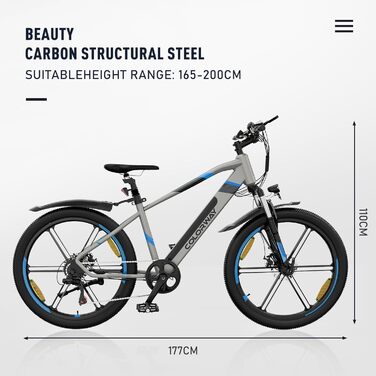 Акумулятор COLORWAY E-Bike 26 250Вт 36В 12Ач, 25км/год, 35-90км синій