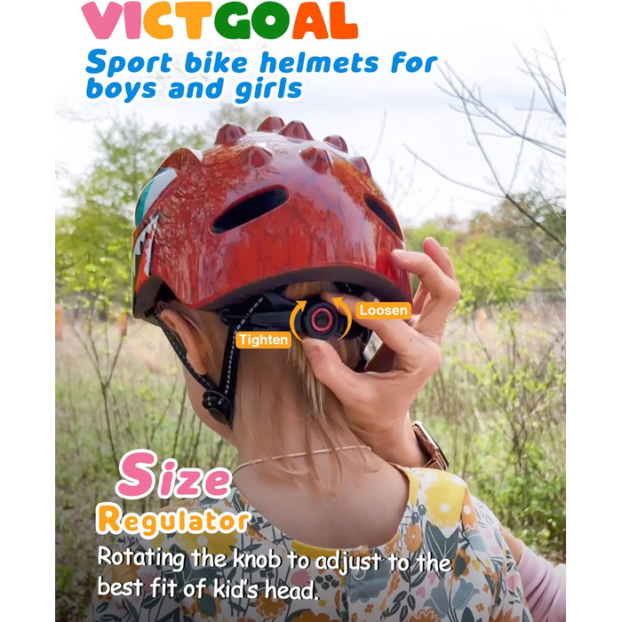 Дитячий велосипедний шолом VICTGOAL 3D, регульований, для хлопчиків та дівчаток, з мультяшним дизайном, для катання на велосипеді, скейтборді, роликах